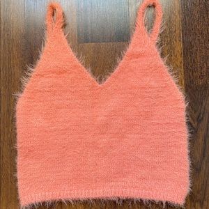 Coral fuzzy tank top